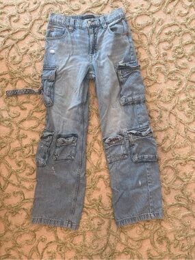 Aeropostale Light Blue Wide-Leg Cargo Flare Jeans